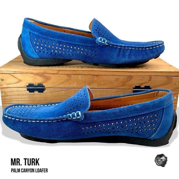MR TURK PALM CANYON LOAFERS IN BLUE SUEDE DRIVING MOCCASINS MEN’S SIZE 7 & 8 - Picture 2 of 11